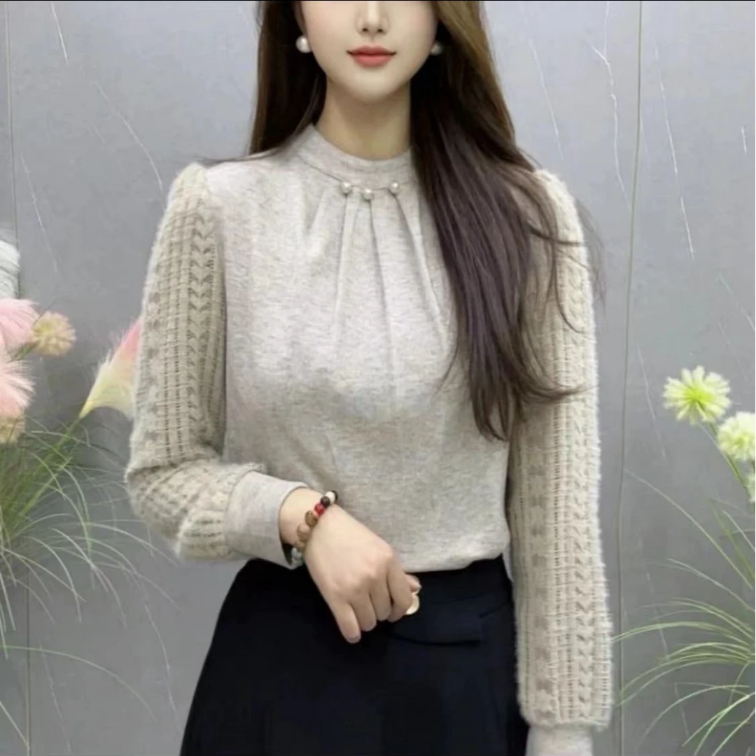 2024秋冬季新款衬衫女气质上衣时尚洋气高级感拼接袖百搭显瘦衬衣