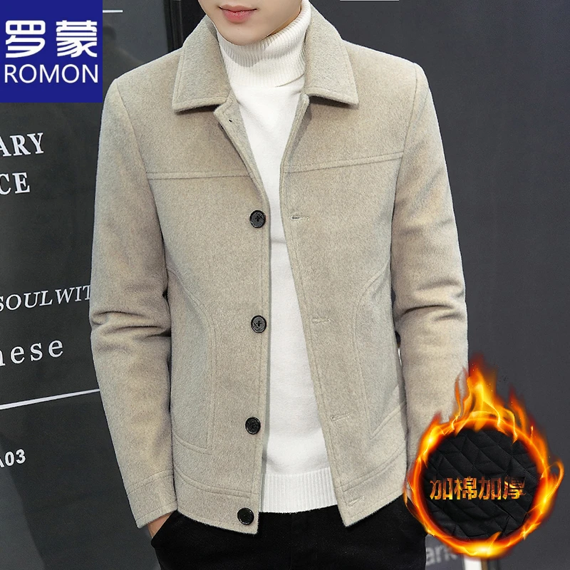 罗蒙男士外套秋冬款休闲时尚长袖男款翻领夹克纯色外套男秋冬款
