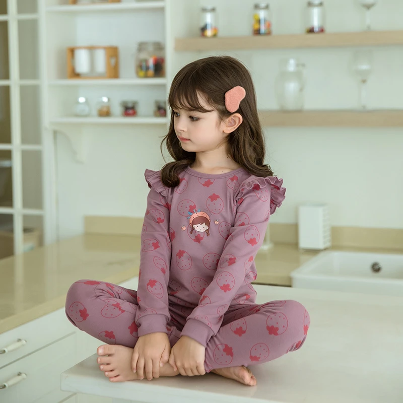 女童飞袖秋衣秋裤2025新款秋冬儿童内衣套装宝宝家居服睡衣棉毛衫