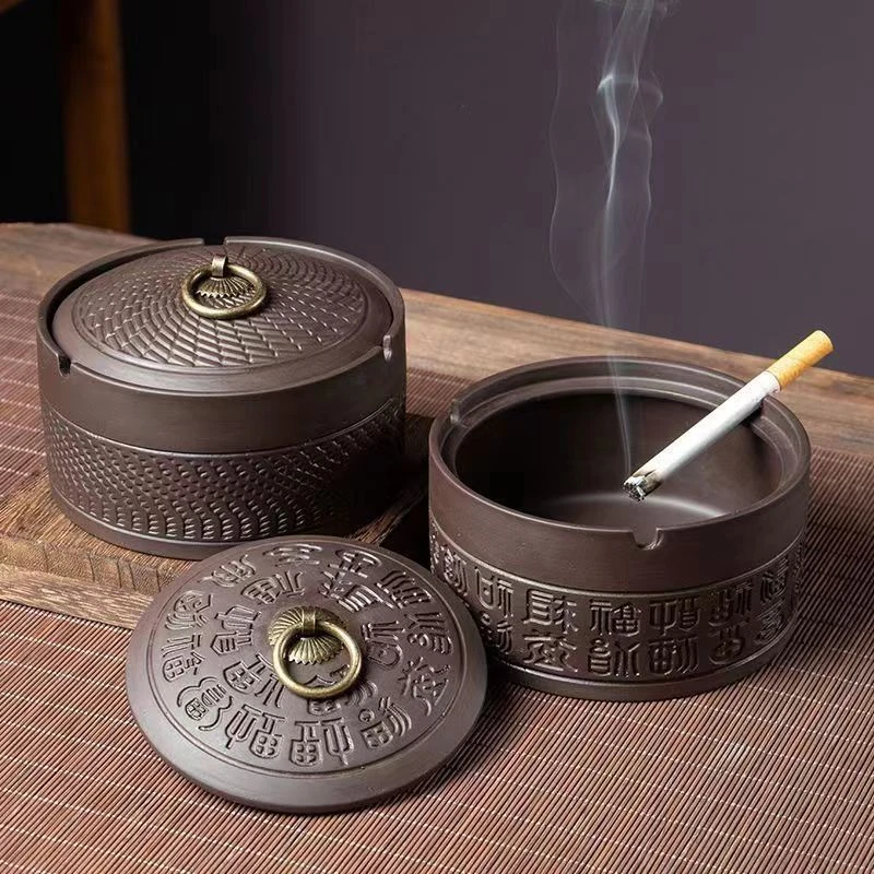 【福利每人一单拒绝中差平】 复古创意紫砂烟灰缸家用防飞灰烟灰