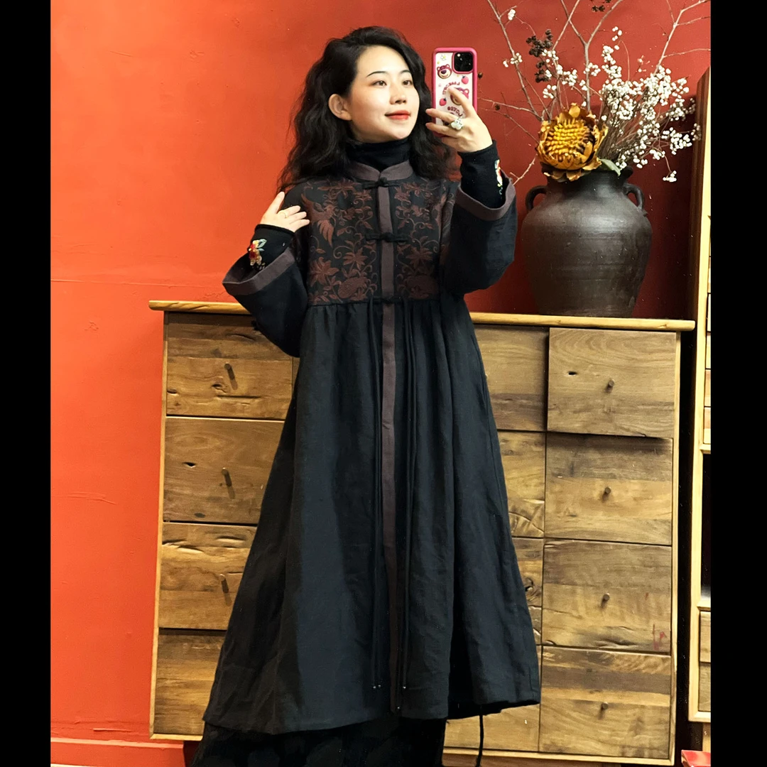 国风刺绣外套开衫连衣裙大摆裙复古原创民族风LYQ90107