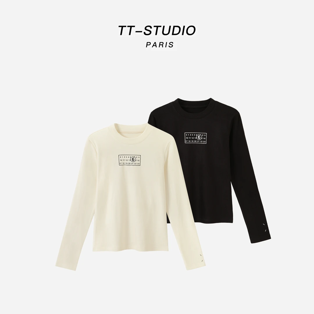TT【数字T】加绒磨毛纯色极简圆领长袖T恤TT-T828