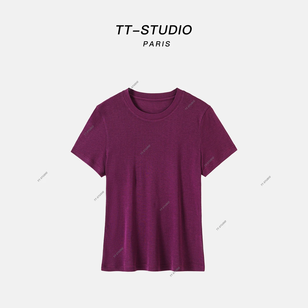 TT【小紫】天丝羊毛春夏新款纯色短袖T恤TT-T512