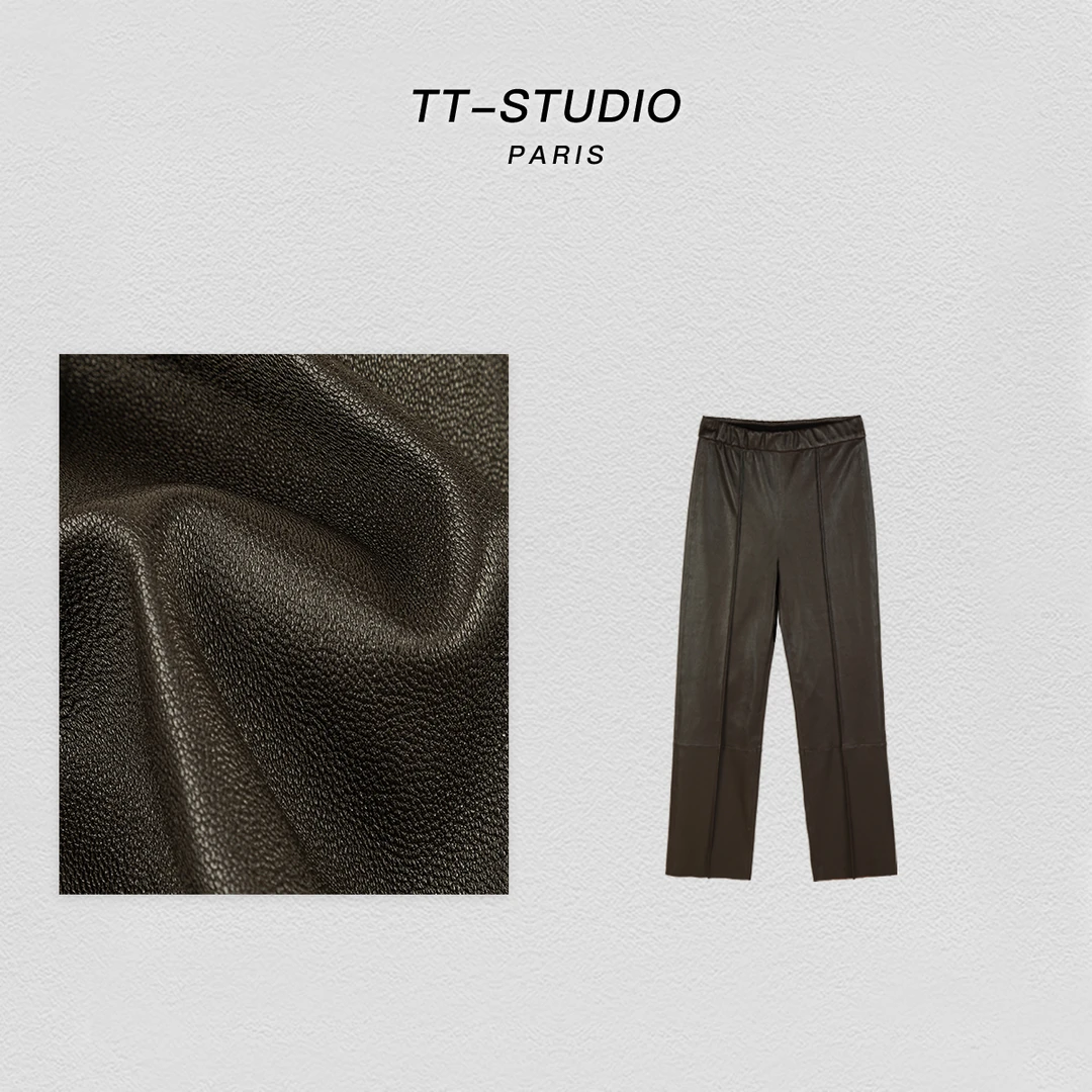 TT【俏皮长裤】早春新款新西兰进口绵羊皮休闲九分裤24023