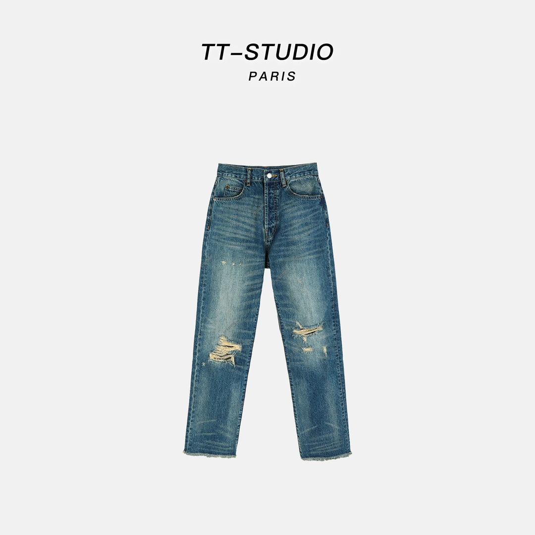 TT【破洞丹宁】夏季新款休闲百搭高腰牛仔裤TTK1725