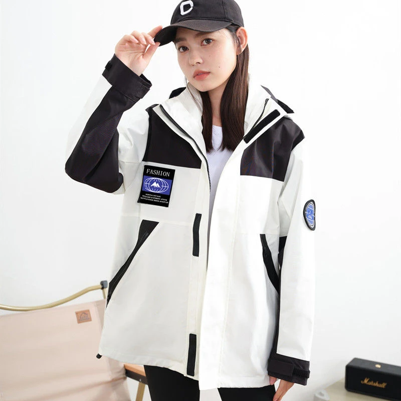 三合一男女情侣拼接美式高档冲锋衣真品外套宽松休闲夹克上衣男女