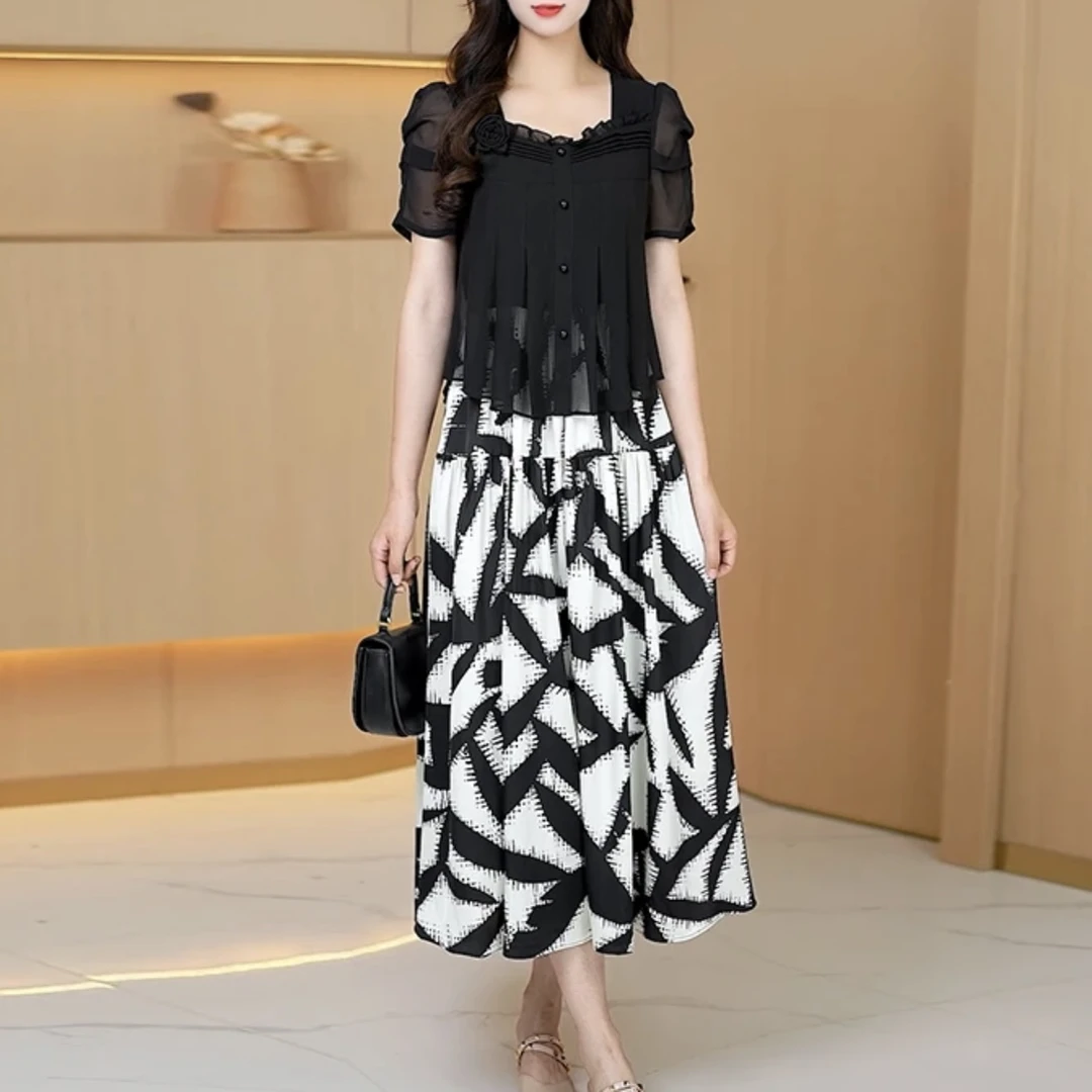 【连衣裙】夏季新款高贵显瘦气质印花时尚减龄韩版洋气连衣裙