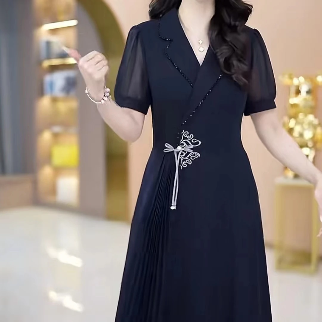 多丽丝新中式国风2024夏季新款短袖收腰显瘦气质时尚轻奢连衣裙子