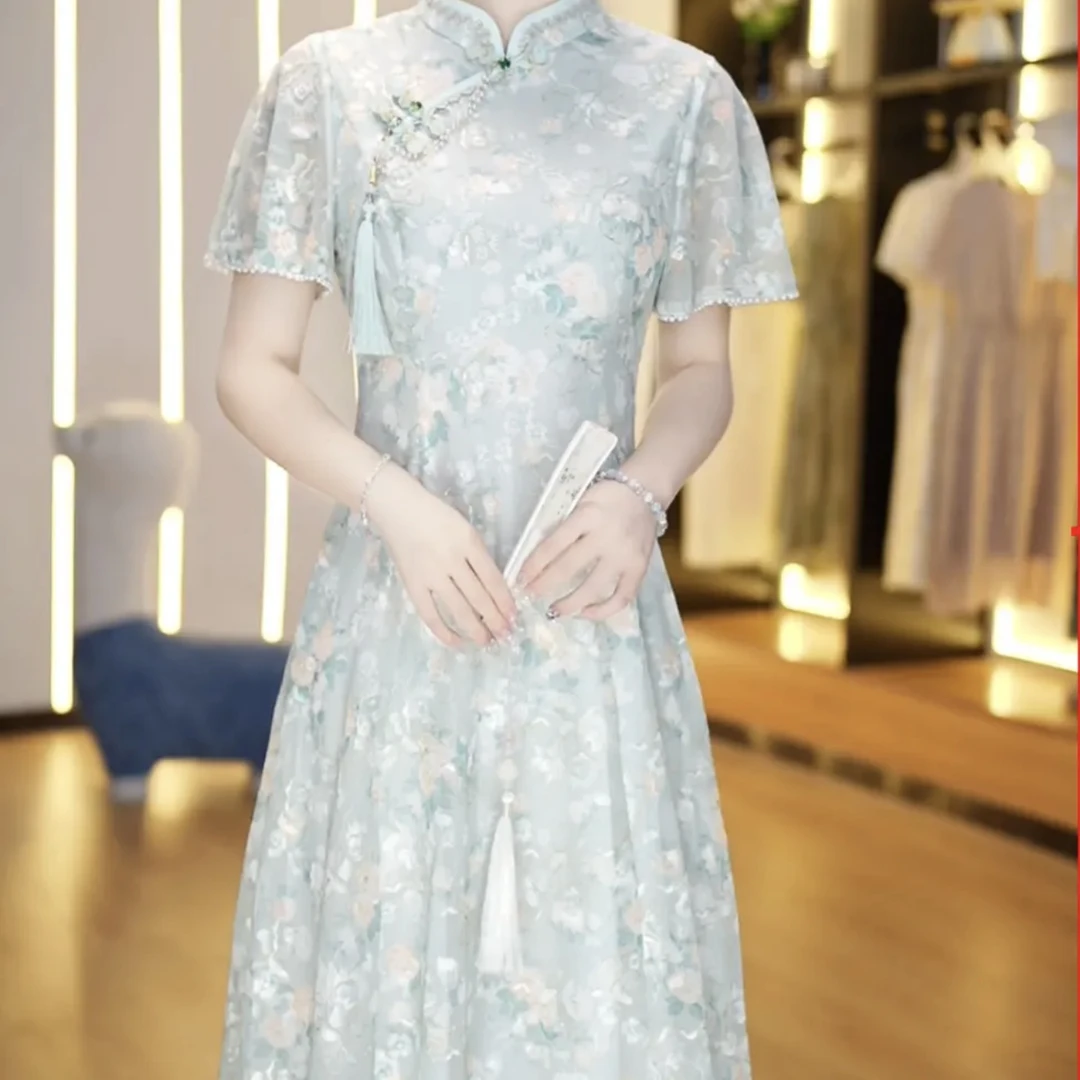 改良旗袍连衣裙女夏季2024年新款妈妈装高端奢华新中式国风女装