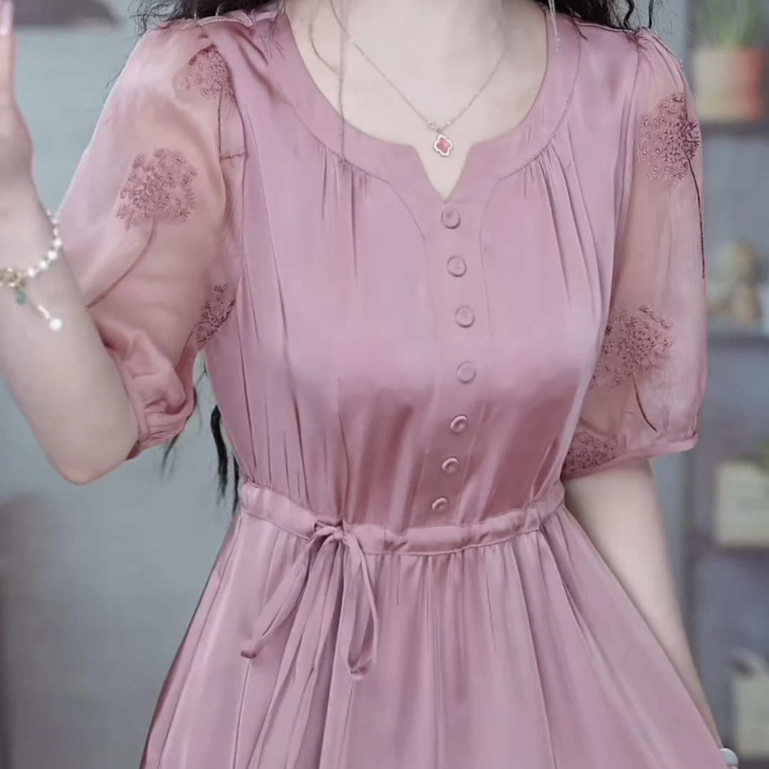 夏季轻薄垂顺丝滑显瘦气质显白连衣裙M-4XL