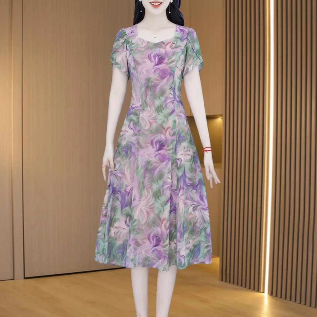 2024优雅新款气质时尚大气减龄休闲收腰显瘦连衣裙M-4XL