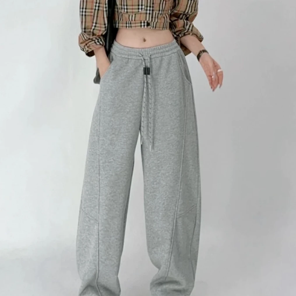 SHASHA「显瘦，显腿长」秋冬百搭时尚宽松韩版纯色加绒直筒裤#K1013