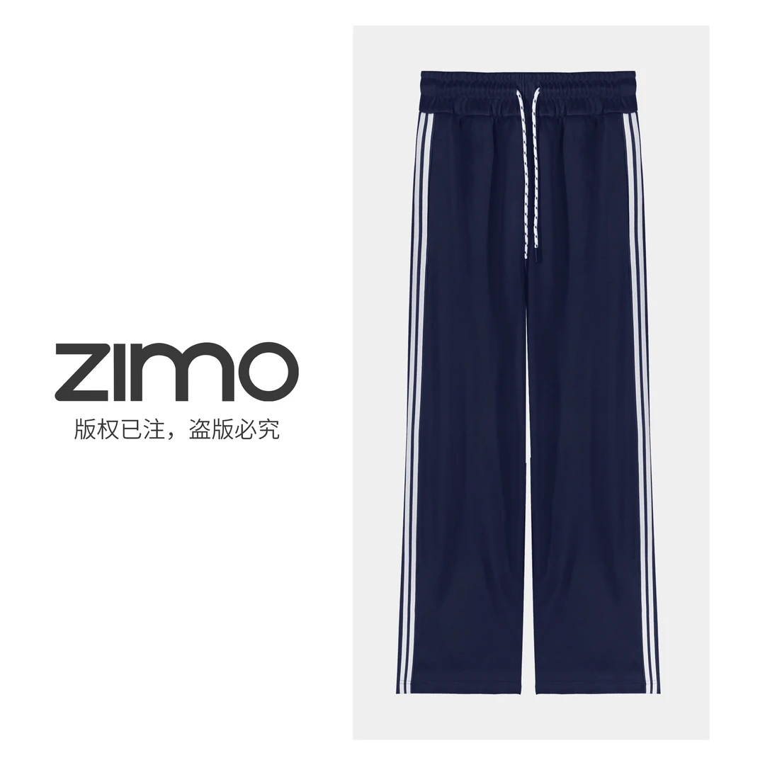 运动抽绳撞色直筒裤藏青色118-zimo-瑜伽健身服瑜伽裤外穿
