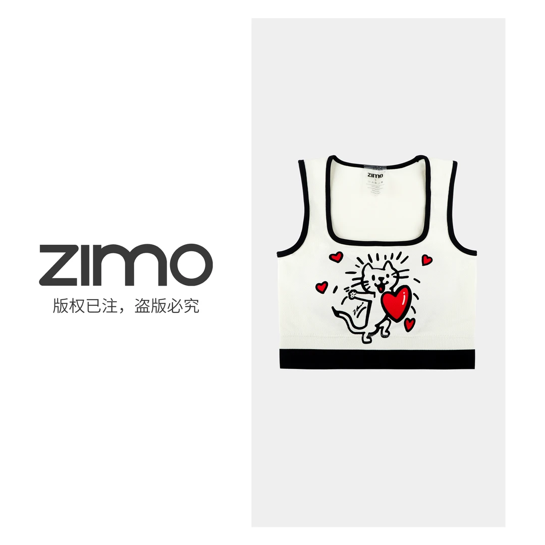 zimo-迷你方领高尔夫一体杯文胸爱心小猫-高端瑜伽健WFWX528