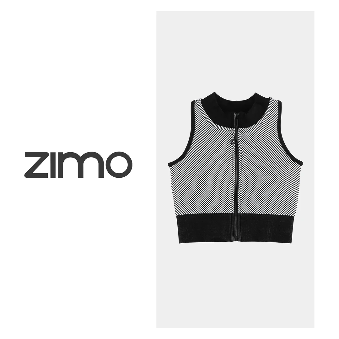 全拉链对斜纹背心式文胸黑灰025-zimo-高端瑜伽健身瑜伽服健身服