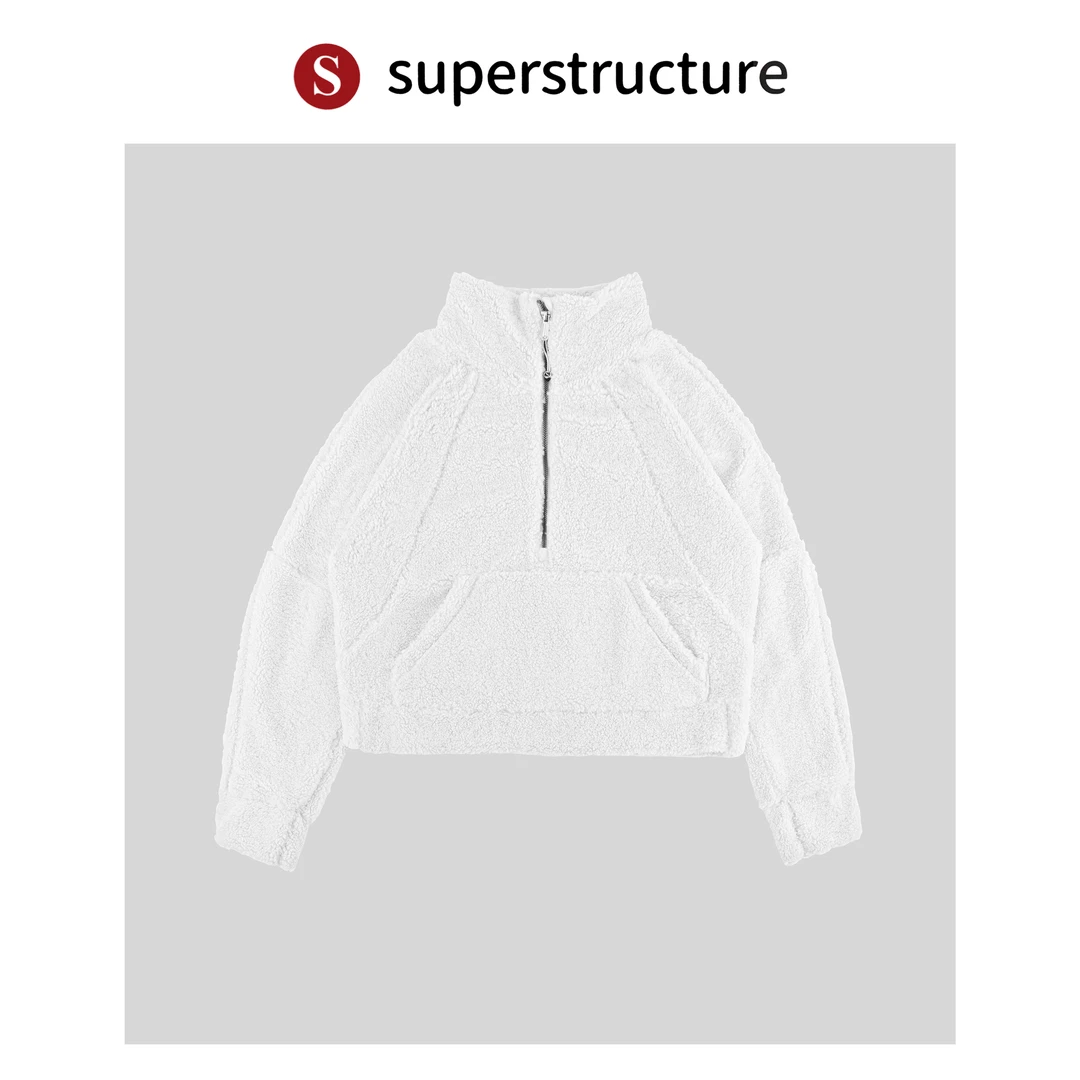 羊羔绒无帽卫衣米白色-sup-瑜伽健身瑜伽服健身服瑜伽裤外穿