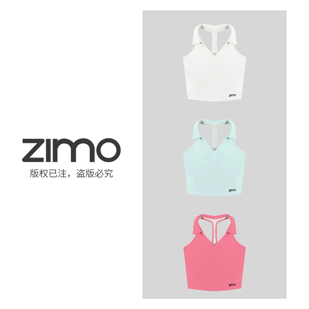 空气层POLO领V领工字背一体杯文胸068-ZIMO-运动背心YFWX068