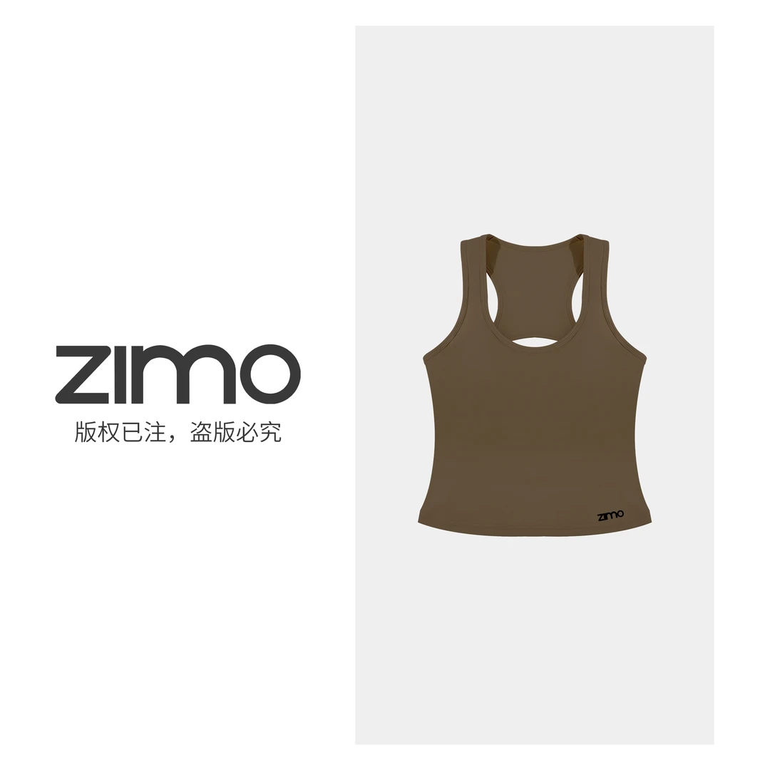 后背镂空加长款女士文胸浅驼色070-zimo-一体杯运动背心YFWX070