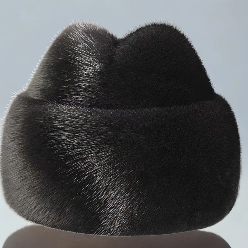 高端水貂整皮水貂毛秋冬季保暖护耳中老年男士貂帽子时尚包头帽子