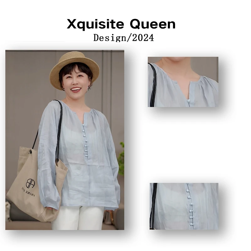 RAIN.CUN【夏日清爽】复古翻领衬衫轻奢小众设计感百搭长袖衬衣684