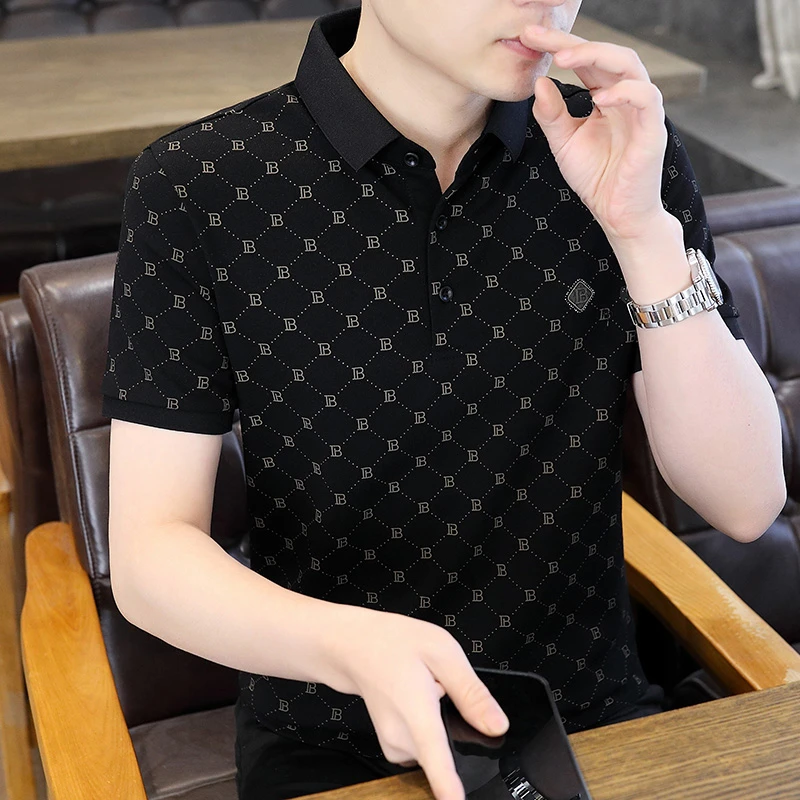 男士短袖polo衫夏季薄款半袖短袖T恤男翻领T恤休闲上衣服时尚百搭