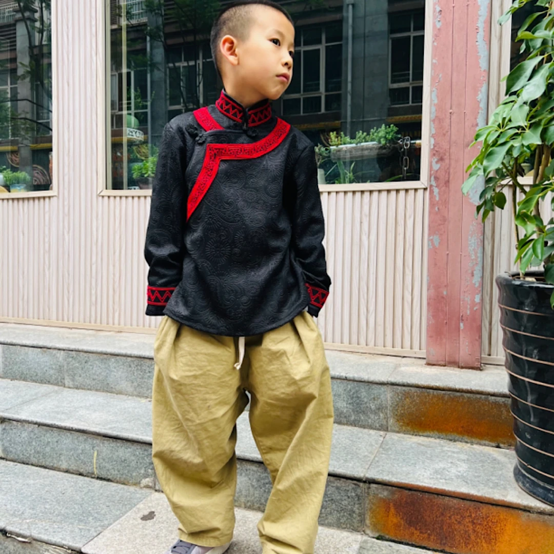 大凉山彝韵彝族服饰 新款绳绣彝族男童外套 民族风彝族童装