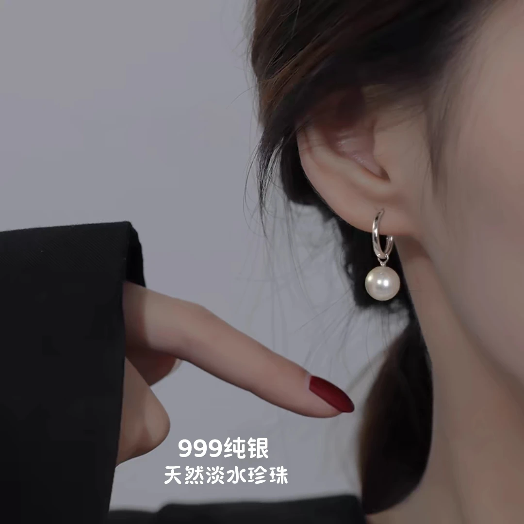 999纯银近圆天然淡水珍珠耳环2025年火爆款耳饰女士气质小众耳钉