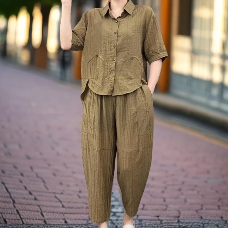 大码显瘦冰爽200斤POLO领小衫上衣新款夏季中袖宽松休闲裤两件套a