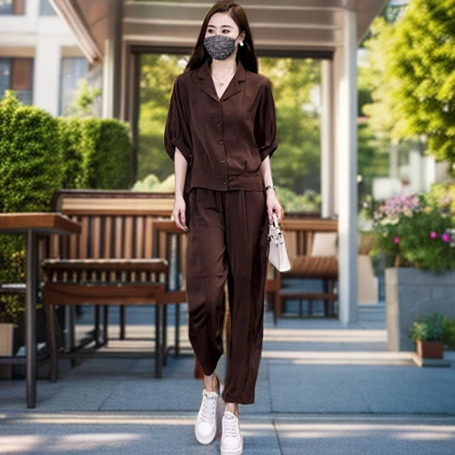 母亲节时尚特大码胖mm洋气女装新款女减龄宽松显瘦哈伦两件套2025