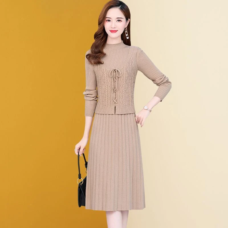 2025秋冬新款洋气加厚修身毛衫马甲套装时尚针织两件套打底毛衣裙