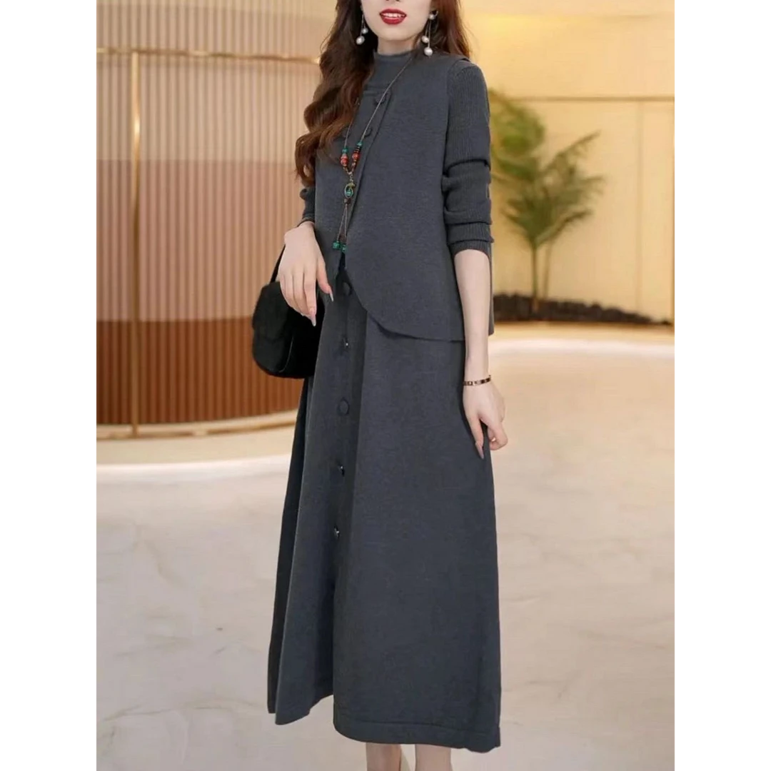 针织两件套新款毛衣套装裙女时尚2025秋冬气质显瘦高档马甲连衣裙