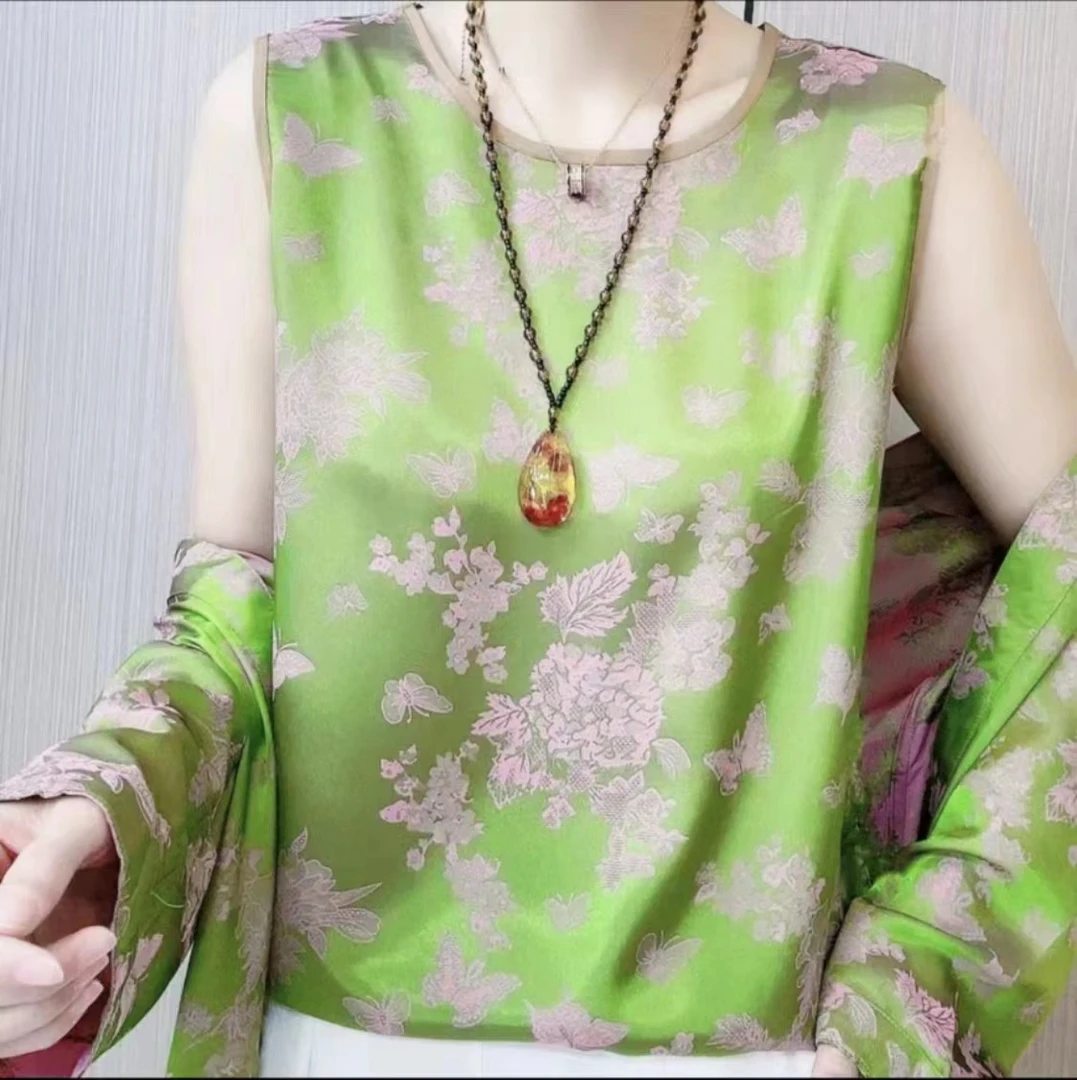 双面双穿新款宋锦提花段圆领显瘦背心无袖吊带