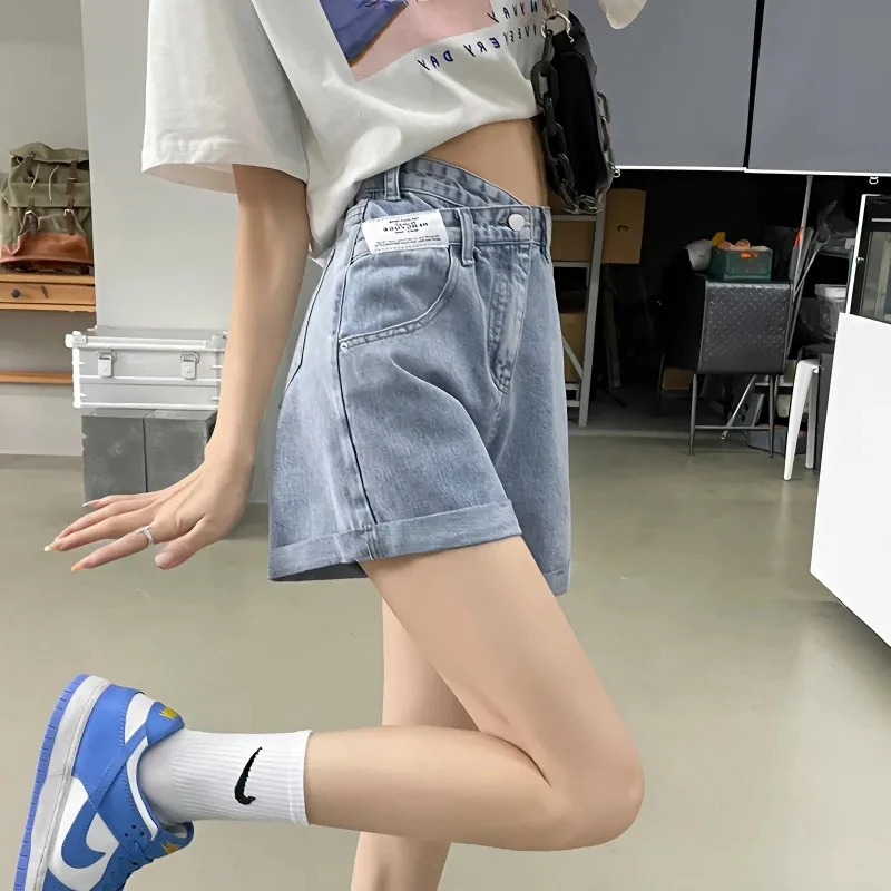小个子夏季牛仔裤短裤女2023夏新款高腰宽松显瘦学院风A字阔腿