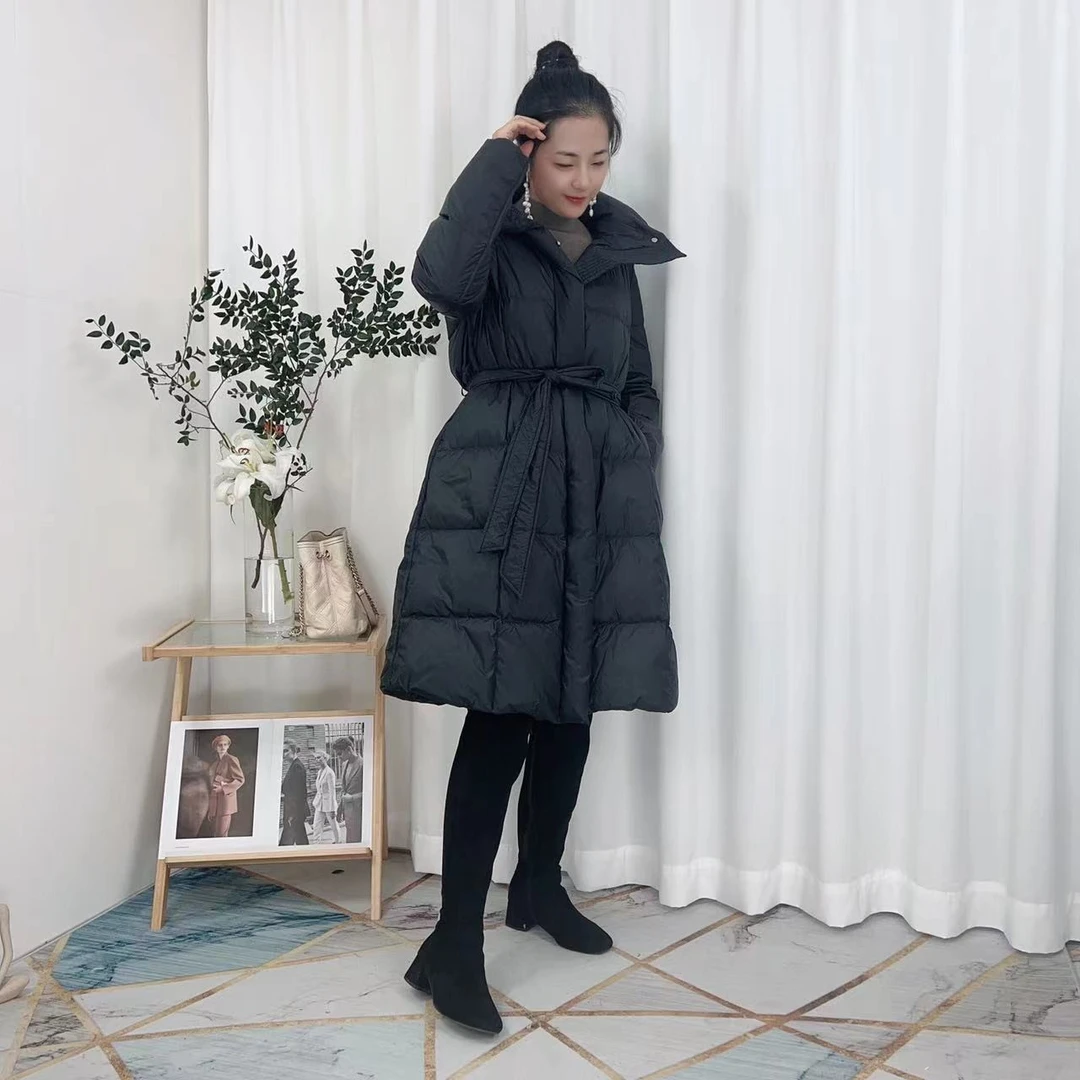 90%白鸭绒保暖高腰小个子长款大码小香风洋气妈妈新款平湖羽绒服