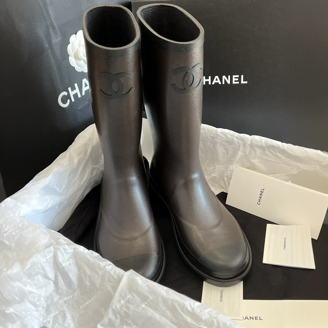 99新 Chanel/香奈儿 24A深咖拼黑雨靴38码/公11500/151322
