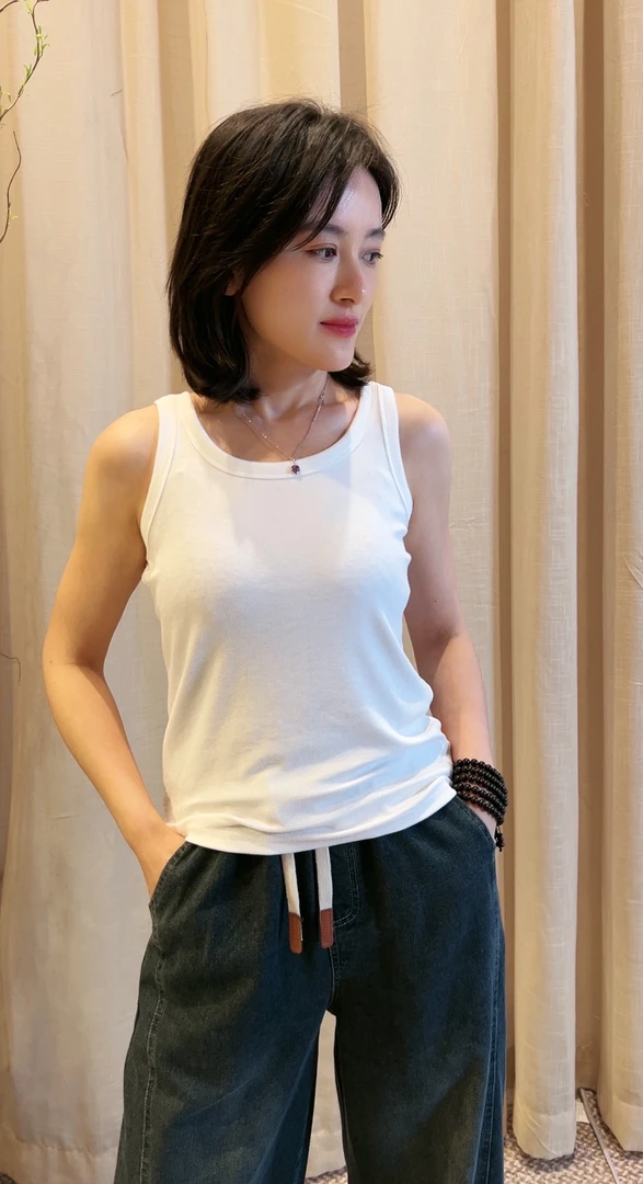 悦欢  夏季女背心打底显瘦时尚休闲百搭修身纯色运动外穿简约螺纹