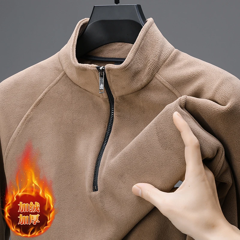 加绒加厚男士卫衣休闲时尚版拉链立领奥粒绒简约大气保暖男装长袖