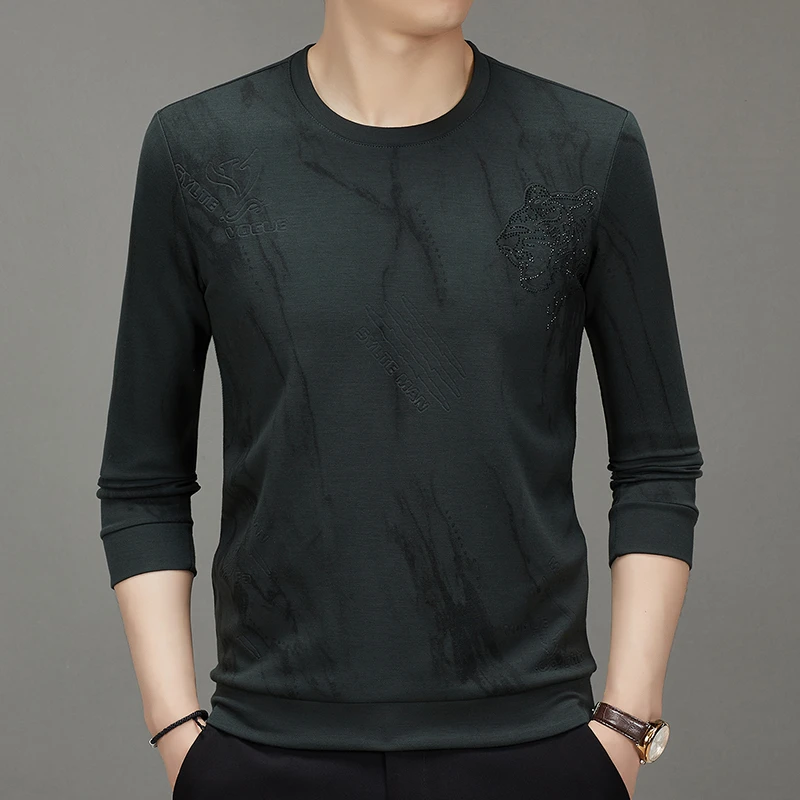 秋冬新款高品质圆领商务长袖卫衣男士时尚潮流百搭印花男装打底衫