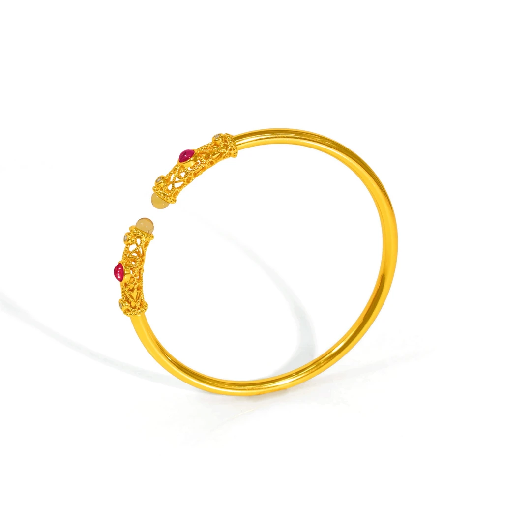 【章章甄选】 镂空开口双蓝珀转运珠手镯合金镶嵌【ZSZ23】