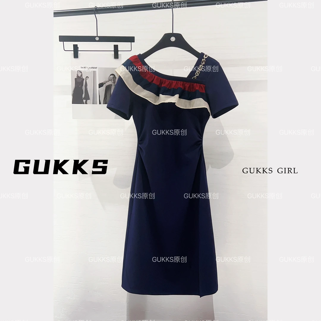 GUKKS气质御姐范连衣裙法式高奢时尚百搭修身款设计圆领GK240