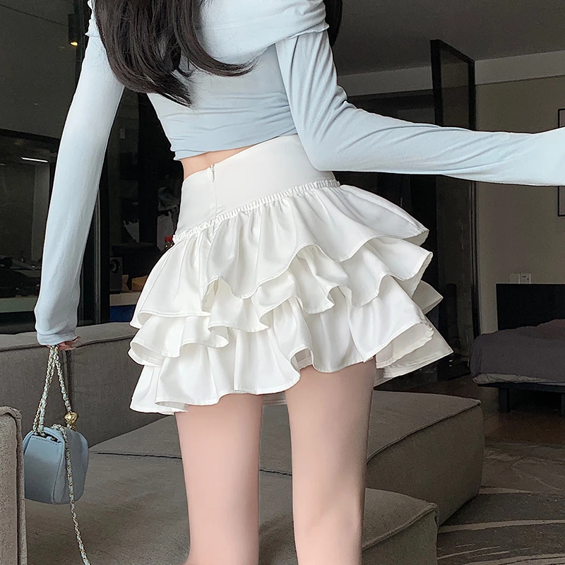 白色蛋糕裙女夏季新款小个子高腰法式芭蕾风辣妹a字蓬蓬半身短裙