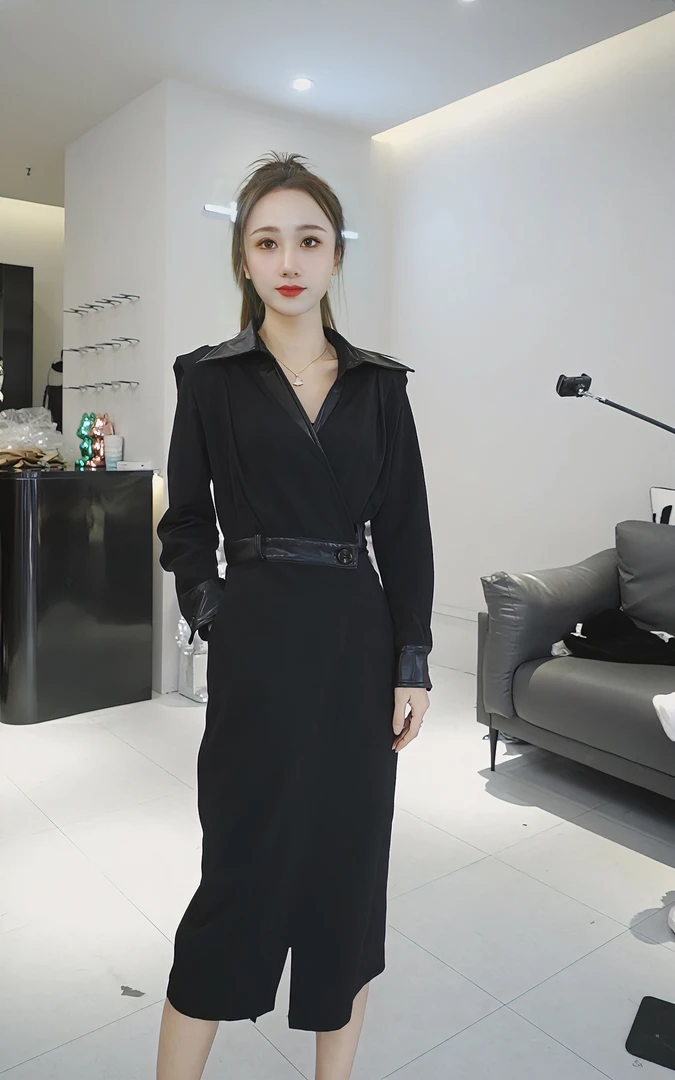 【思思小个子女装】春季轻熟风设计感简约百搭收腰连衣裙24004