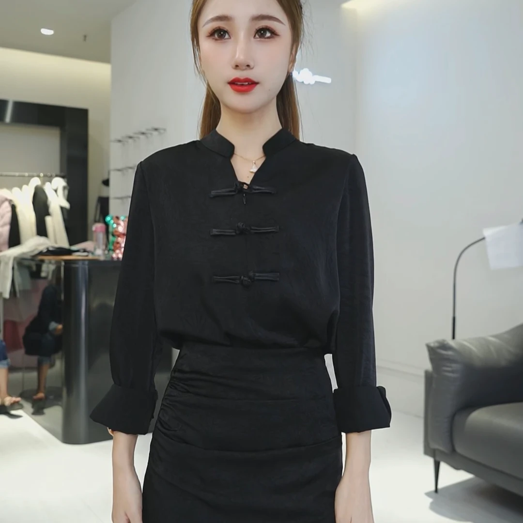 【思思小个子女装】春季新款气质显瘦中国风盘扣短裙两件套6230