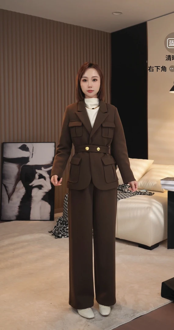 思思小个子女装24S262【气质名暖风时尚棕色两件套】秋冬炸街轻熟