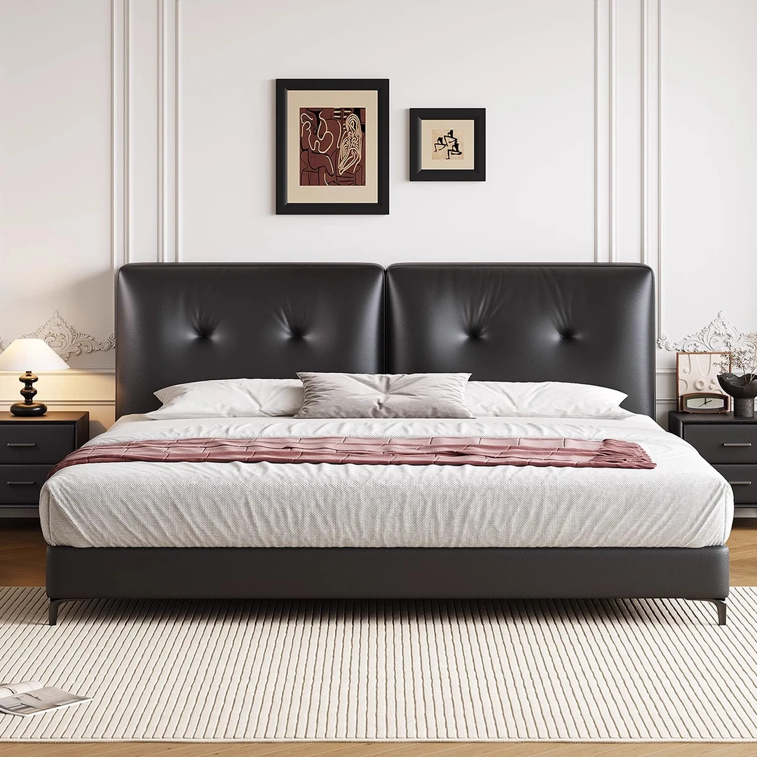 意式极简迪兰床高端大气复古真皮床轻奢软包现代简约主卧双人床