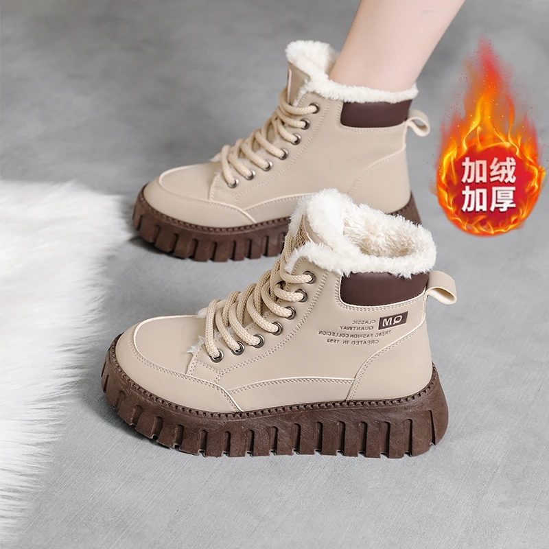 2023冬季高帮加绒马丁靴女爆款保暖厚底休闲保暖百搭棉鞋子女