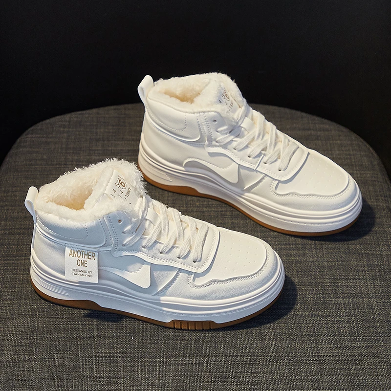 爆款高帮鞋女2023年秋冬季加绒棉鞋百搭增高厚底保暖休闲小白鞋子