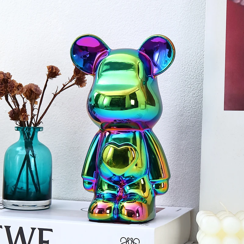 21cm爱心熊摆件存钱罐客厅装修软装轻奢高档电镀陶瓷小熊潮玩摆件