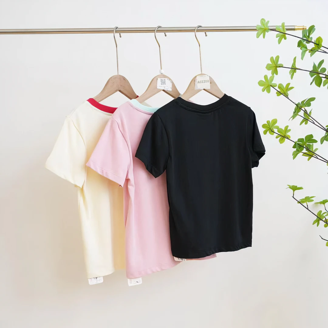 8795-K一款三色撞色领口字母印花儿童圆领短袖T恤XXX