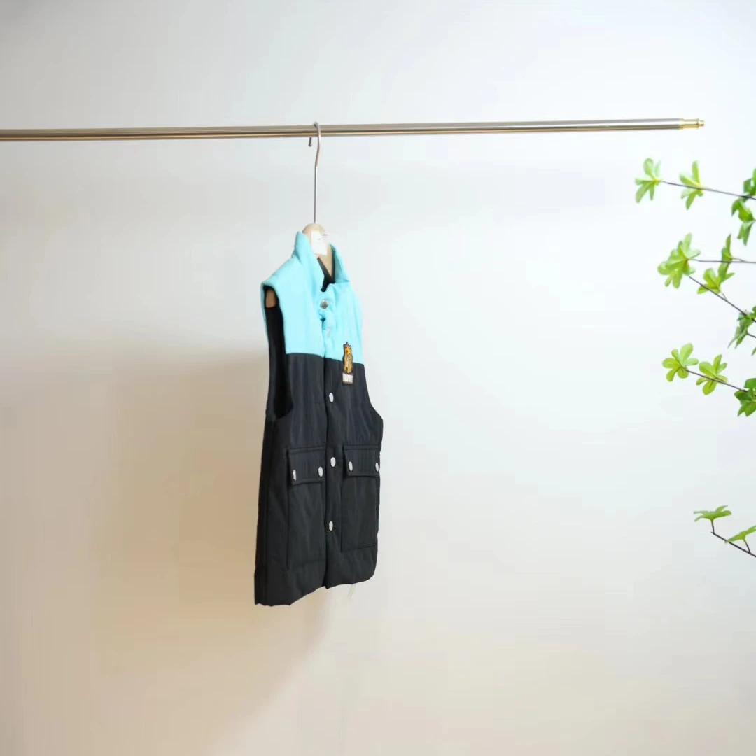 8373-蓝色拼黑色薄款儿童按扣棉马甲